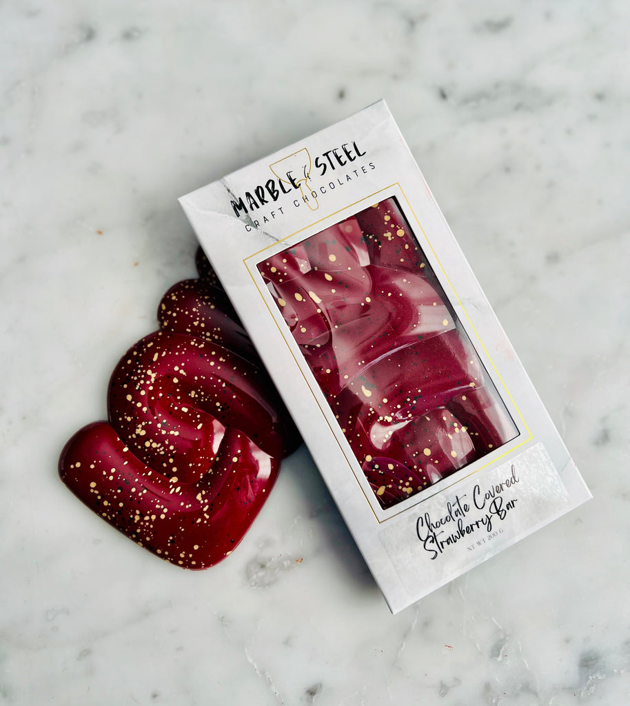 Chocolate Covered Strawberry Bar - Marble & Steel Craft Chocolates