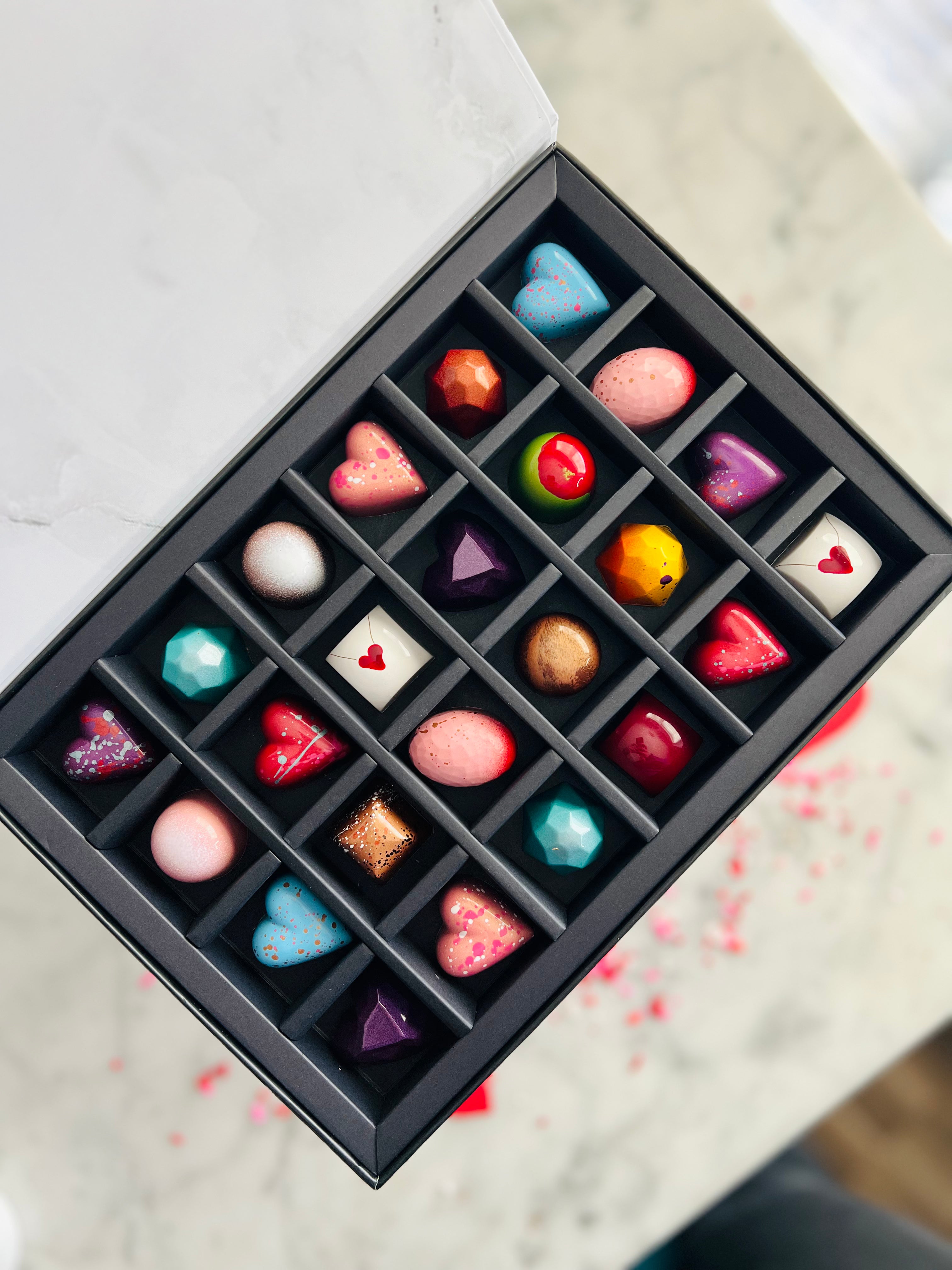 Valentine’s Day 24 Piece Bonbon Gift Box - Marble & Steel Craft Chocolates