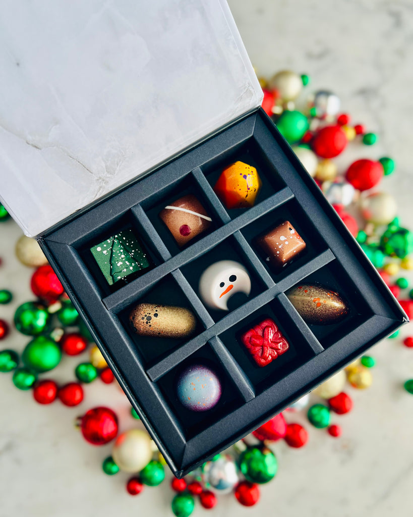 9 Piece Holiday Bonbon Gift Box - Marble & Steel Craft Chocolates