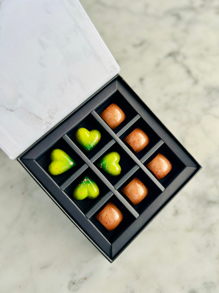 9 Piece Whiskey and Clover Box - Marble & Steel Craft Chocolates